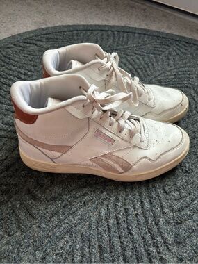 Reebok White High-Top Sneakers with Tan and Rust Details